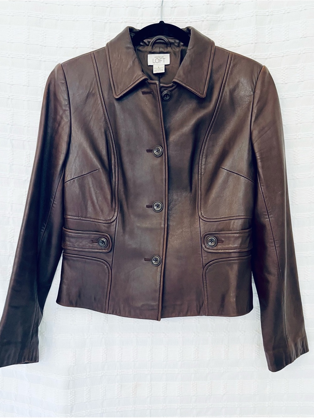 LOFT Dark Brown Leather Button Jacket